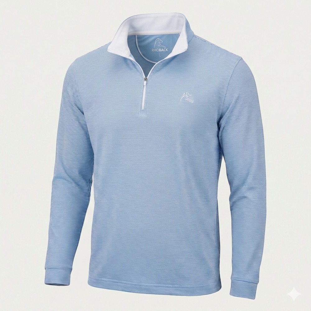 Rhoback 1/4‎ Zip Pullover Womens Large Blue Striped Athletic Logo